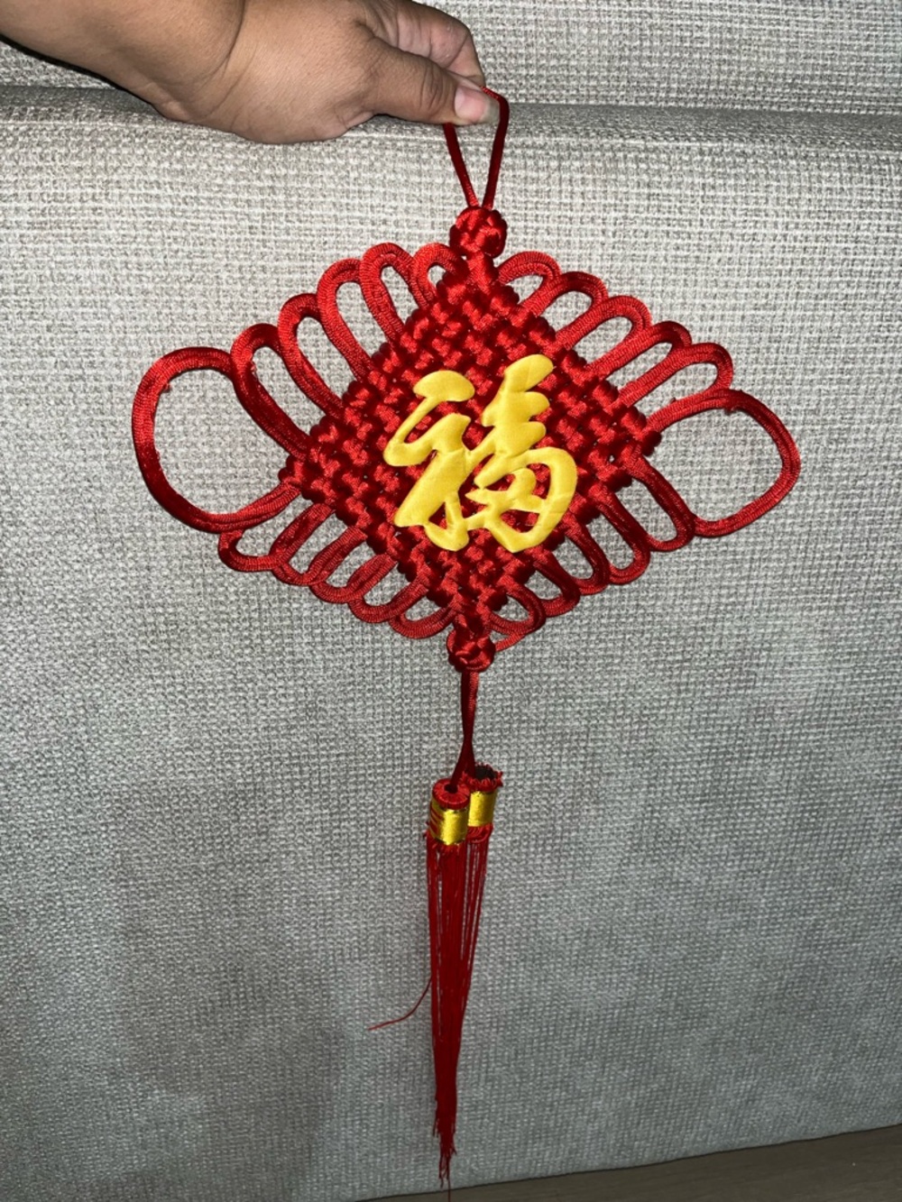 Good Luck Red Chinese Knot Wall Hanging Ornament with Gold Characters